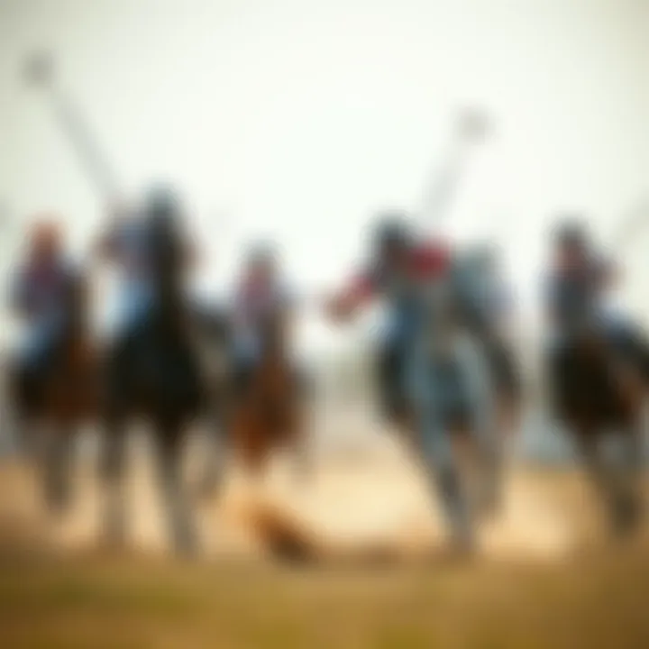 A dynamic polo match in action, capturing the intensity and skill of the sport