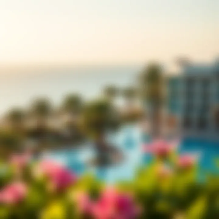 Relaxing Poolside Retreat at Portofino Hotel Beautiful pool area surrounded by lush landscaping and palm trees.