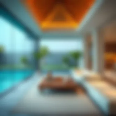 Interior view of a modern chalet with private pool