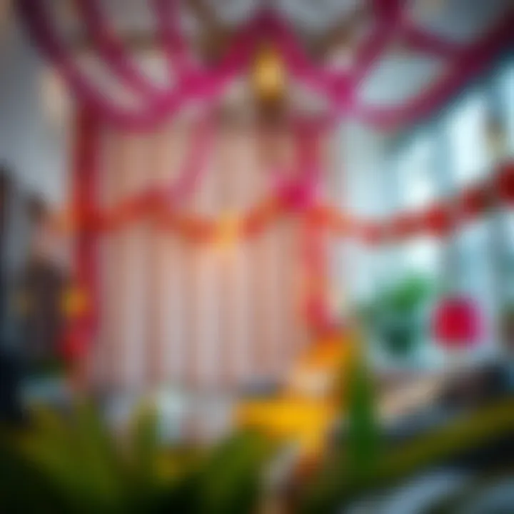 Colorful Garlands for Enhanced Ramadan Atmosphere Colorful garlands and ornaments enhancing a living space