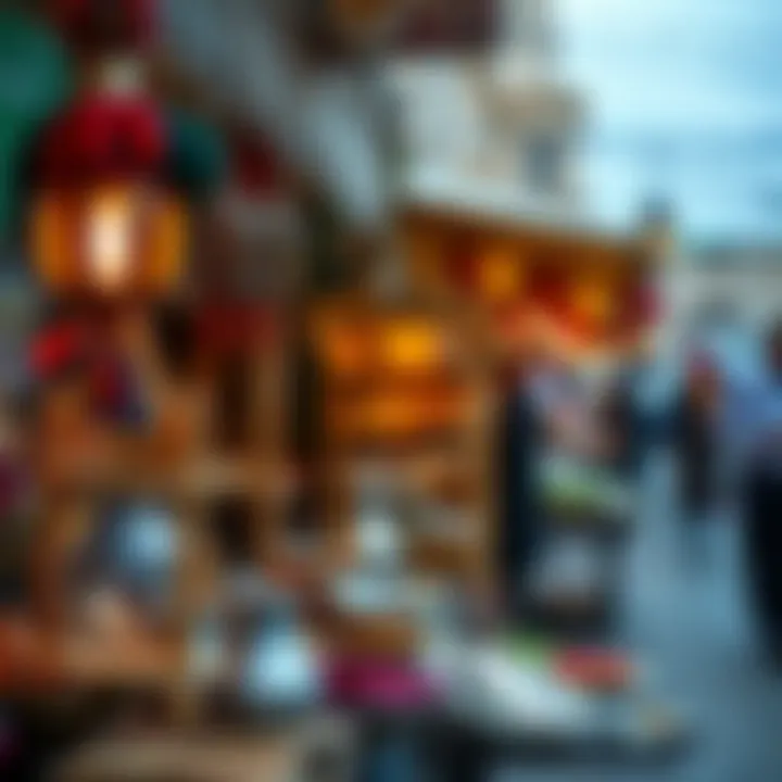 An elegant Ramadan market scene highlighting local crafts and foods