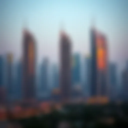 Luxurious Towers Against Dubai's Iconic Skyline Stunning skyline of Dubai showcasing luxurious residential towers