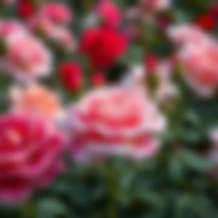 Close-up of various rose species in full bloom
