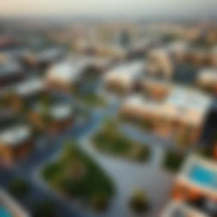 Aerial view of Safi Town Square showcasing modern architecture and green spaces