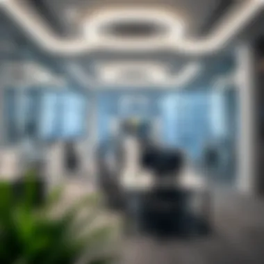 Futuristic Office Space in Silicon Central A close-up of a futuristic office space highlighting innovation and technology integration