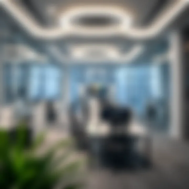 Futuristic Office Space in Silicon Central A close-up of a futuristic office space highlighting innovation and technology integration
