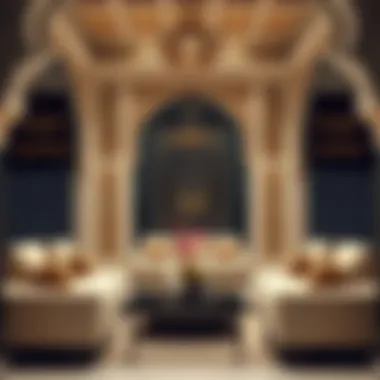 A beautifully designed majlis with intricate details and modernized seating.
