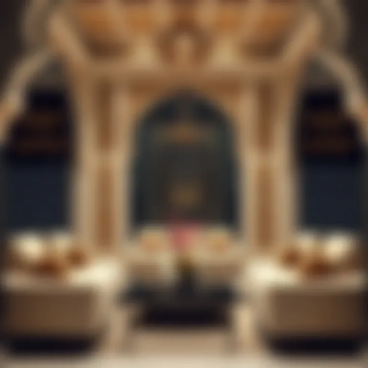 A beautifully designed majlis with intricate details and modernized seating.
