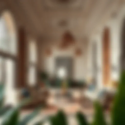 A contemporary majlis interior showcasing elegant furnishings and traditional decor.
