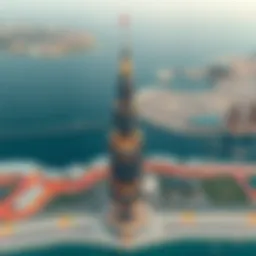 Aerial view of Trafalgar Tower showcasing its unique architectural design