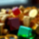 Diverse Characteristics of Gold Alloys A detailed view of various gold alloys showcasing their distinct colors and compositions