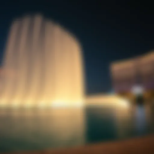 A stunning view of the Dubai Fountain in action at night