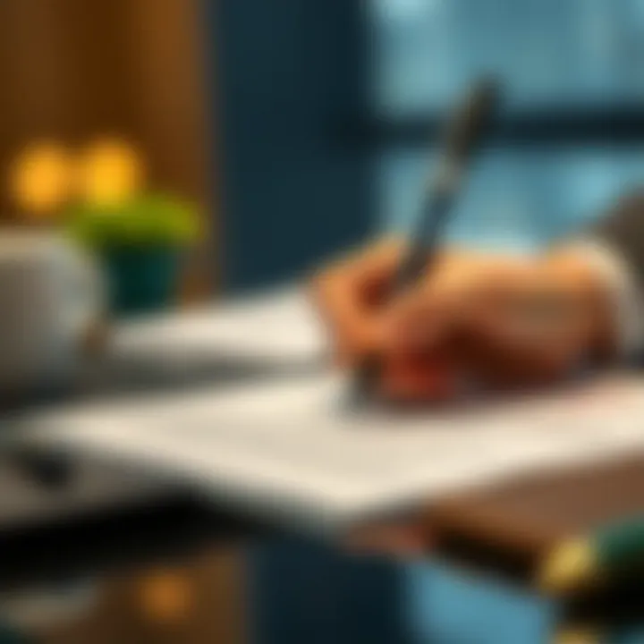 Drafting a Non-Renewal Letter A close-up of a hand writing a non-renewal letter, emphasizing attention to detail and precision.