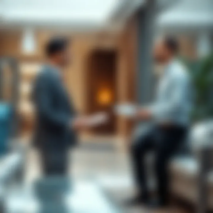 Landlord-Tenant Dialogue on Non-Renewal An illustrative depiction of a landlord and tenant discussing non-renewal terms in a modern Dubai setting.