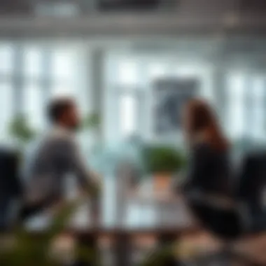 Collaborative Discussions on Employee Rights An office setting showcasing a professional discussion between colleagues