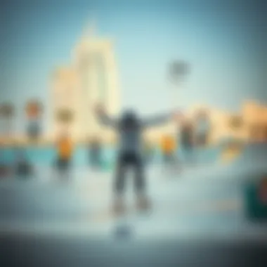 Vibrant Skate Park Culture in Dubai A vibrant skate park in Dubai showcasing diverse skateboarders in action