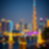 A vibrant skyline of Dubai during a festive celebration