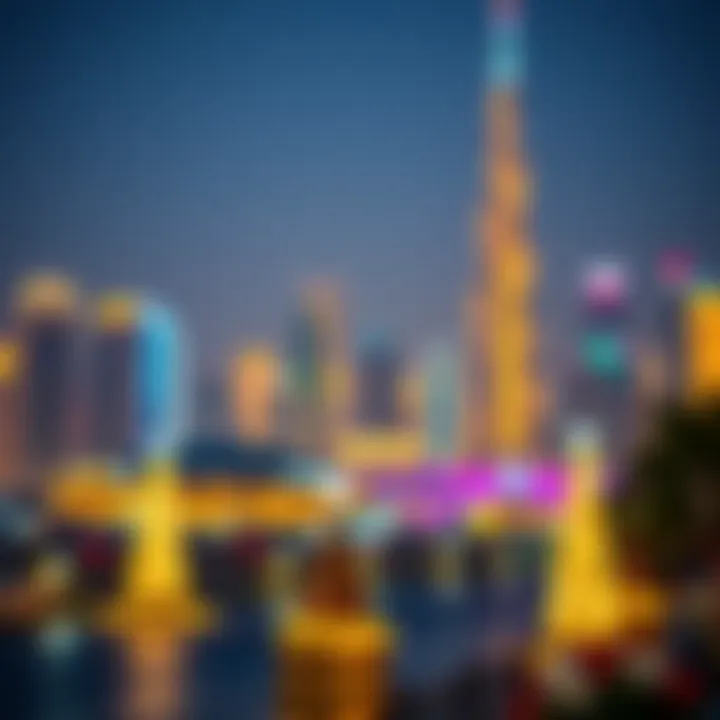 A vibrant skyline of Dubai during a festive celebration