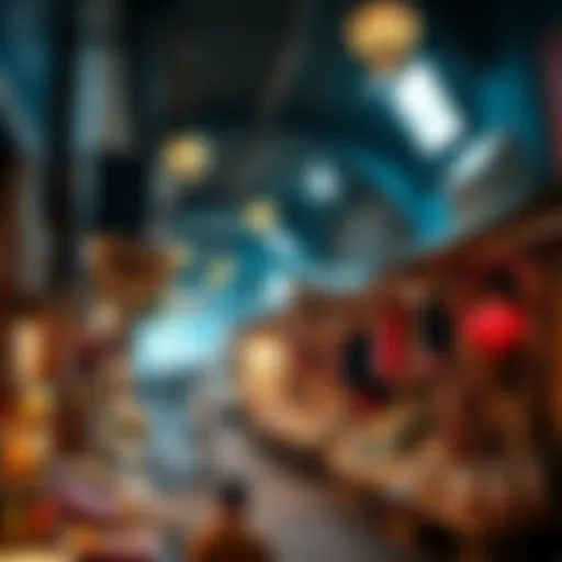 An overview of a bustling souk filled with traditional goods and vibrant colors