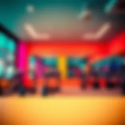 Contemporary fitness studio interior with vibrant colors